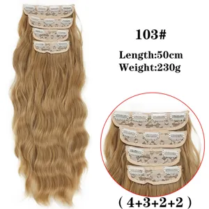 Extension capelli clip sintetici ricci onda d'acqua biondo 50cm 230g 4 pezzi volume