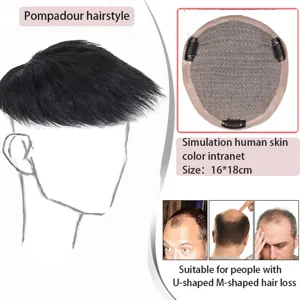 Natural Black Human Hair Toupee For Men Breathable Mesh Hairpiece Invisible Hair Extension Replacement Clip In Top Wig