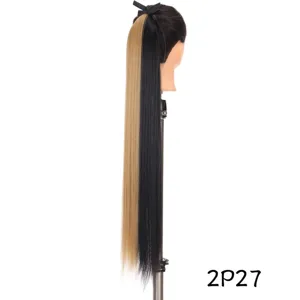 Tweekleurige lange steile paardenstaart pruik, 80cm synthetisch haar extensie met strik.