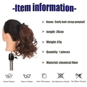 Women Fashion Synthetic High Temperature Fiber Ponytail Extension 25cm Pear Curls Wrap Around Hairpiece With Bow For Daily Party