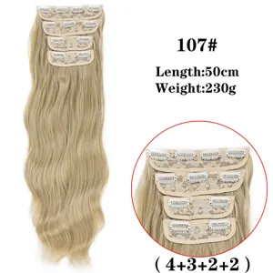 Extension capelli mossi biondi 50cm 230g set 4 pezzi vista dettagliata di clip e pizzo.
