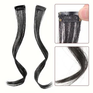 Extension di capelli sintetici con clip frangia nero naturale per styling quotidiano