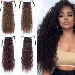 Synthetic curly ponytail hair extension wrap around drawstring long wavy hairpiece for women