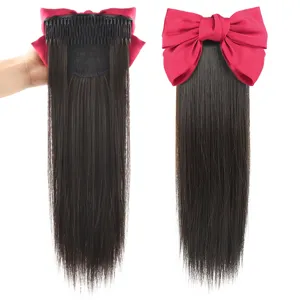 Extension de Queue de Cheval Bouclée avec Nœud Rouge pour Femmes en Fibre Synthétique Haute Température avec Peigne