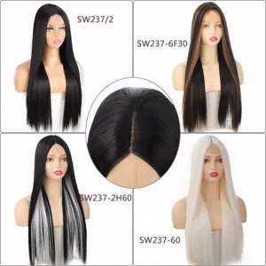 Detailed view of the long straight synthetic lace front wig, showing color variants and parting.