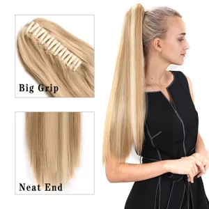 Extensión de Cola de Caballo Larga Recta con Pinza Cabello Sintético Resistente al Calor Postizo de Fibra Suave para Mujer