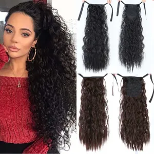 Detailed view of the kinky curly drawstring ponytail hair extension showing texture and cap.