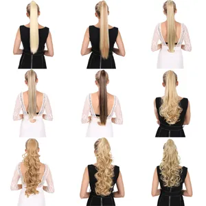 60cm extension de cabello coleta sintetica pinza garra liso ondulado rubio peluca moda