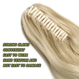 Detalles de la extensión de coleta rubia con pinza, mostrando garra fuerte y textura suave.