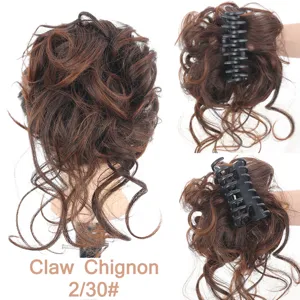 Chignon sintetico con molla ad artiglio, extension capelli mossi disordinati marrone