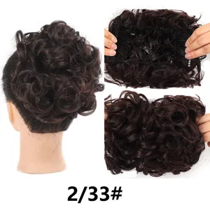 Synthetic curly hair bun piece high temperature fiber wig for women daily wear natural look