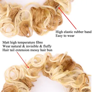 Synthetisch rommelig haar knot extensie met elastische band, natuurlijke pluizige pruik.