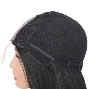 Long straight black lace front wig with middle part, heat resistant synthetic hair for women.