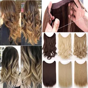 Extensions de cheveux halo fil invisible ondulé lisses synthétiques volume femme