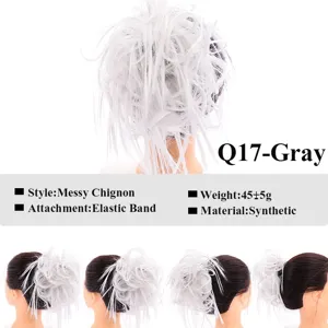 Συνθετικός ακατάστατος κότσος μαλλιών chignon τμήμα για γυναίκες γκρι ελαστική ταινία