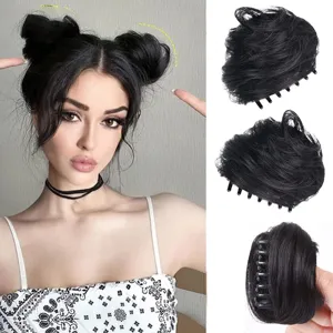 Synthetic hair claw clip buns black space buns fake hair styling accessory for women