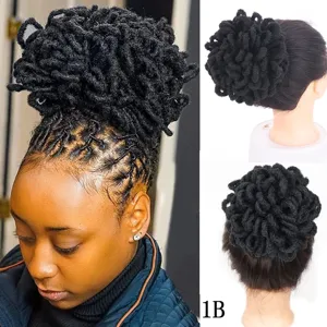 Chignon treccine dreadlocks sintetiche con coulisse afro puff estensione capelli colore 1B