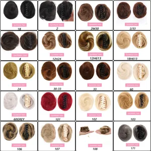 Synthetic hair bun claw clip color options variant detail image showing multiple shades.