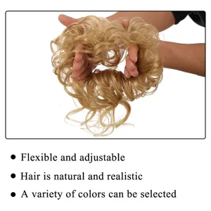 Synthetic curly hair bun scrunchie, fluffy messy updo hairpiece for women daily styling.