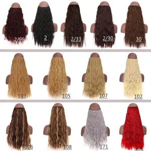Synthetic wavy hair extensions color chart display showing various shades for women styling.