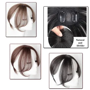 Fausse frange synthétique avec double clips, postiche raie au milieu naturelle bouffante détail