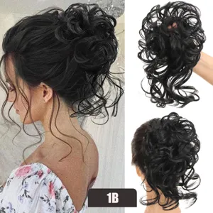 Synthetic Messy Hair Bun Extension Updo Curly Hairpiece Scrunchies Natural Black 1B
