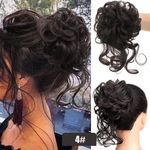 Synthetic messy hair bun extension fluffy curly updo hairpiece for women daily wear 25cm