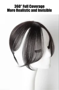 Postiche de cheveux synthetiques avec raie au milieu frange vaporeuse look naturel chic