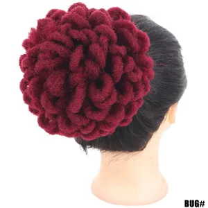 Chignon con Dreadlocks sintetici afro bordeaux puff per capelli vista dettaglio.