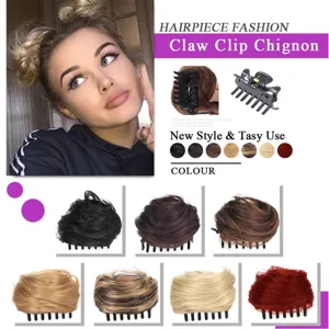 Claw clip hair bun synthetic hair extension chignon updo curly wavy hair piece for women
