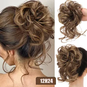 Synthetic messy hair bun extension, fluffy curly updo hairpiece for women, 25cm in color 12H24.