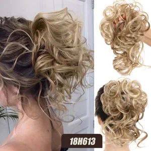 Synthetic messy curly hair bun extension, fluffy updo scrunchie wig piece for women daily.