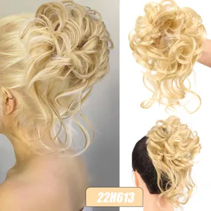 Synthetic messy curly hair bun extension blonde hairpiece for women daily wear 25cm new