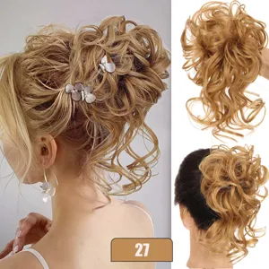 Synthetic curly hair bun scrunchie, messy updo hair extension for women daily party use.
