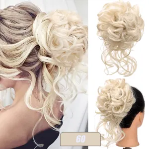 Synthetic curly blonde messy hair bun extension scrunchie updo hairpiece 25cm long