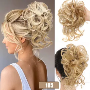 Synthetic messy hair bun extension, blonde curly hair scrunchie piece for women.