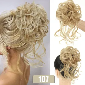 Synthetic messy hair bun scrunchie heat resistant blonde hair piece hair extension 25cm