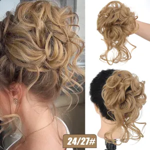 Synthetic messy hair bun extension, curly updo hairpiece, heat resistant blonde color 25cm