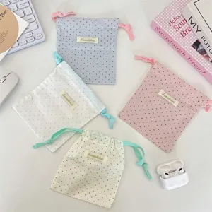 Süßer Pünktchen Stoff Kordelzug Aufbewahrungsbeutel, tragbare Tasche für Schreibwaren.