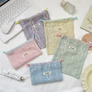 Ins Stil florale spitze stoff aufbewahrungstasche, pastell kordelzug kosmetiktasche.