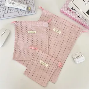 Ins Einfache Polka Dot Stoff Aufbewahrungstasche Tragbarer Kordelzugbeutel Für Studenten Schreibwaren Kosmetik Reise Organizer Tasche