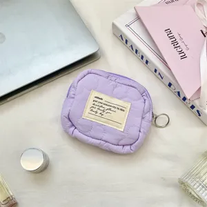 Sac de Rangement Matelassé Carré Mini Organisateur de Maquillage pour Femmes Pochette de Bureau à Motifs Floraux et Carreaux