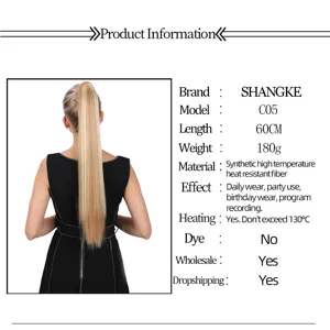 Extensión de cabello coleta con pinza 60cm fibra sintética resistente al calor para uso.