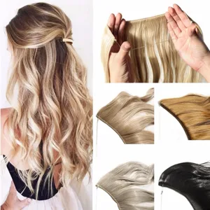Extensions de cheveux invisibles fil de pêche ondulé blond bouclé rajout volume capillaire