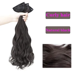 Clip-in haarverlenging lang golvend krullend natuurlijk zwart synthetisch 3-delig