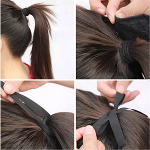 Synthetic hair ponytail extension with ribbon wrap design, easy to wear and natural look.