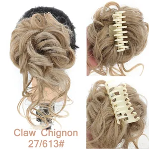 Chignon sintetico con molletta per capelli spettinato biondo miscela 27/613# dettagli