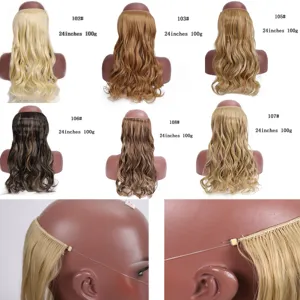 Vue détaillée des extensions de cheveux à fil invisible de 24 pouces 100g en plusieurs teintes.