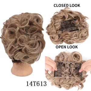Synthetic hair bun hairpiece with comb clip, easy to wear curly chignon for women.
