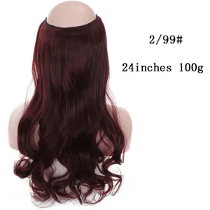 Extension de cheveux halo ondulée bordeaux 24 pouces 100g en fibre synthétique.